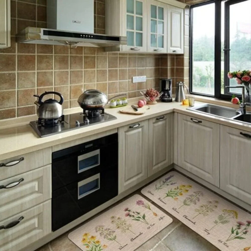 New Floral Kitchen Mats, Set of 2 Non-Slip Washable Comfort Standing Rugs